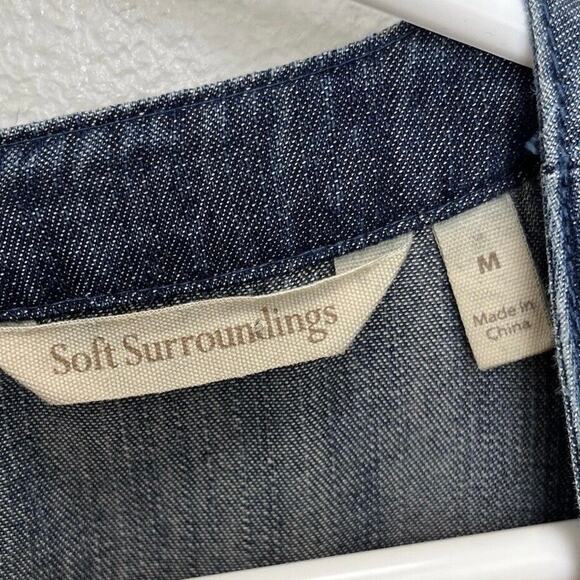 Soft Surroundings | Lapiza Crochet Stripe Chambray Top Dark Wash Blue Medium - Picture 4 of 8